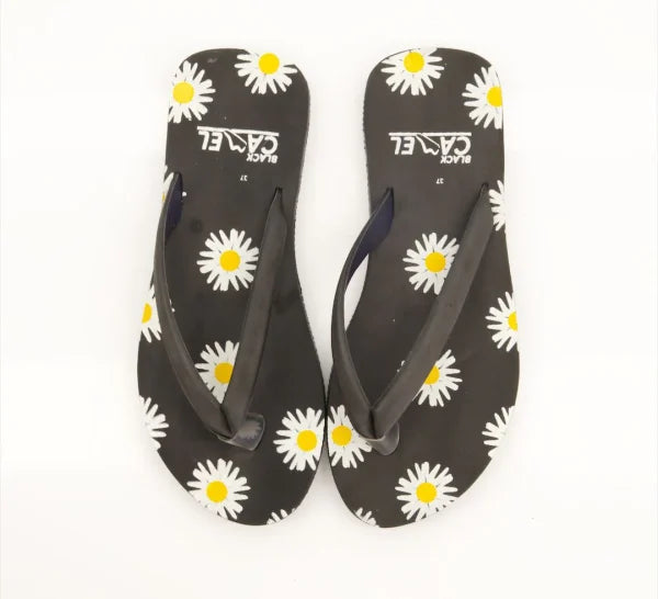 Ladies Flower Print Daisy Flip Flop Slippers