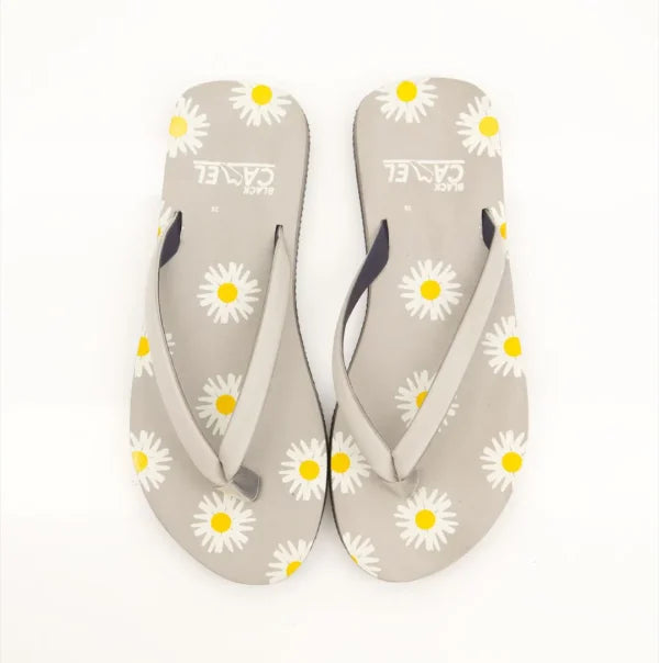 Ladies Flower Print Daisy Flip Flop Slippers