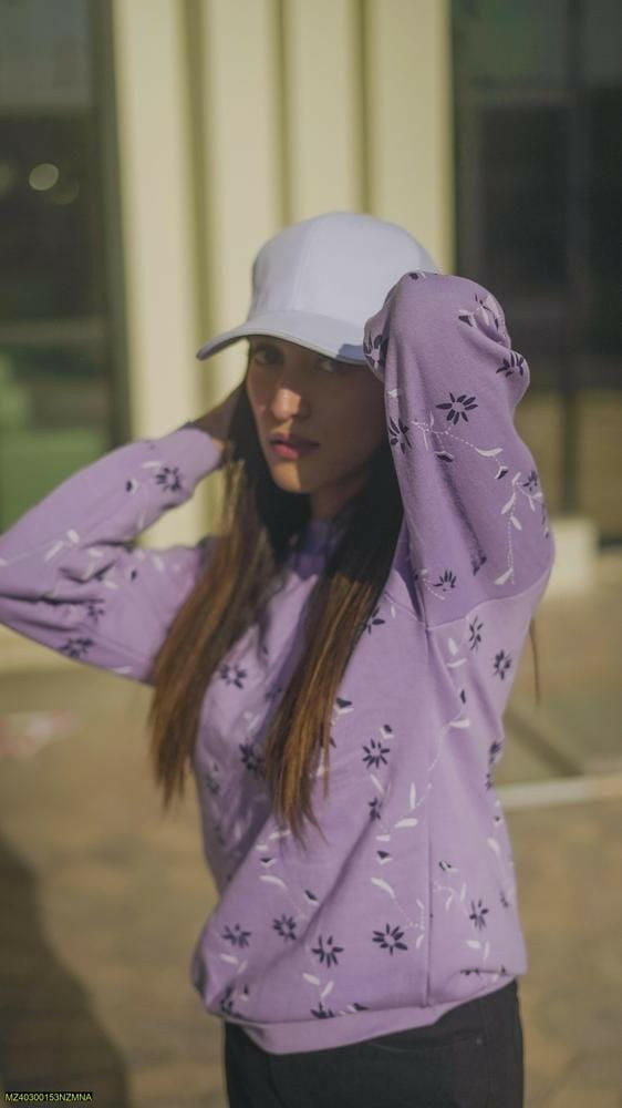 Stitched Cotton Fleece Sweatshirt, Lavender Floral