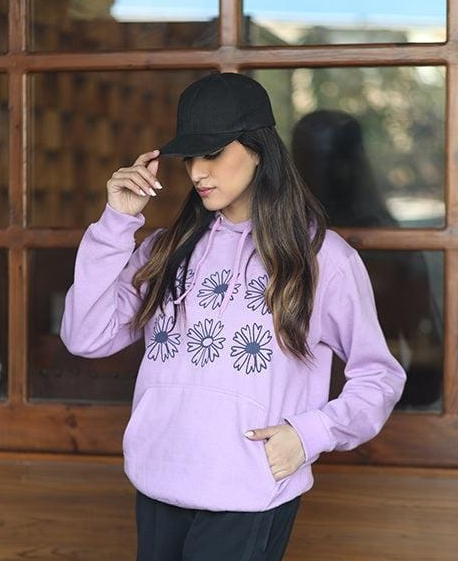 Stitched Cotton Fleece Hoodie , Lavender