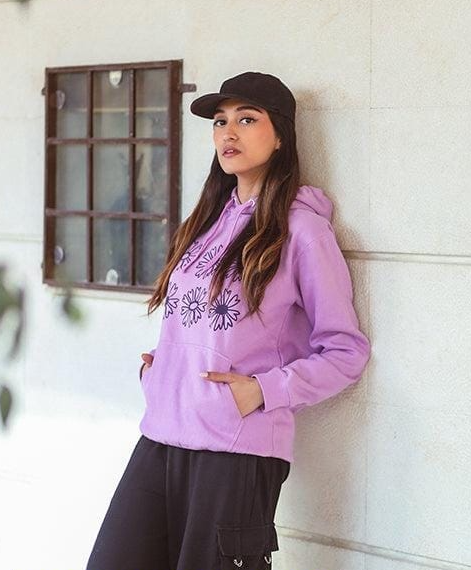 Stitched Cotton Fleece Hoodie , Lavender