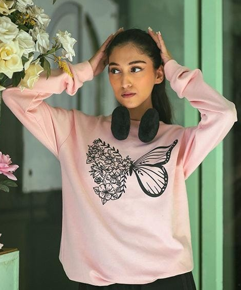 Stitched Butterfly Sweatshirt, Pink