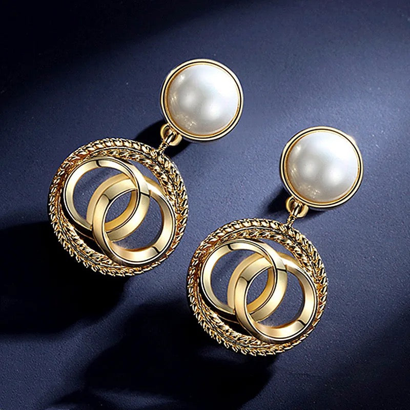 Pearl Stud With Circular Drop Earring European Style Earrings