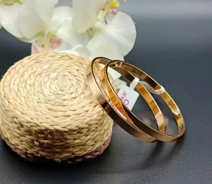 2 Pair Of Bangles , Plain Golden Color Stainless Steel