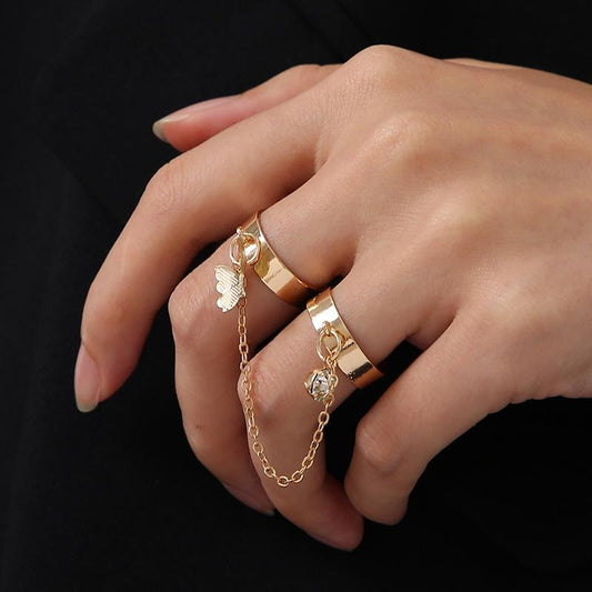 2 Finger Gold Butterfly Rings | Trendy Butterfly Pair Rings Set