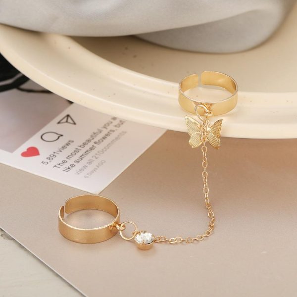 2 Finger Gold Butterfly Rings | Trendy Butterfly Pair Rings Set