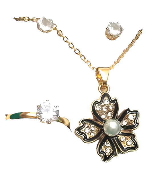 Golden Flower Jewelry Sets Necklace Earring And Ring Set