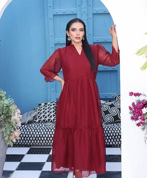 Flary Long Maroon Frock