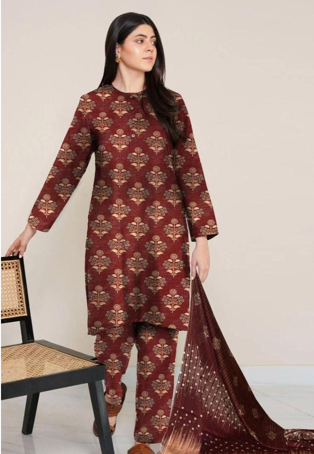 3 Pcs Women's Unstitched Lawn Printed Suit