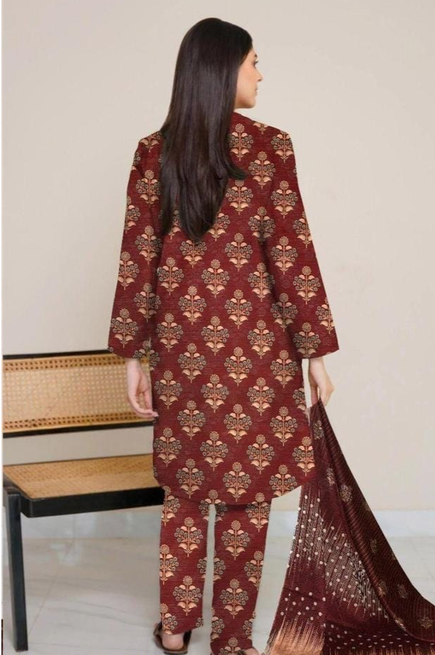 3 Pcs Women's Unstitched Lawn Printed Suit