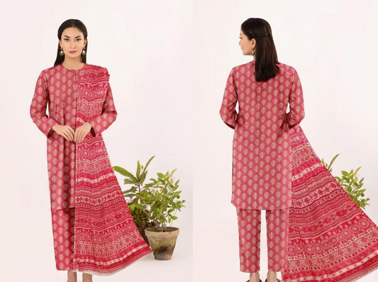 3 Pcs Women's Unstitched Lawn Printed Suit