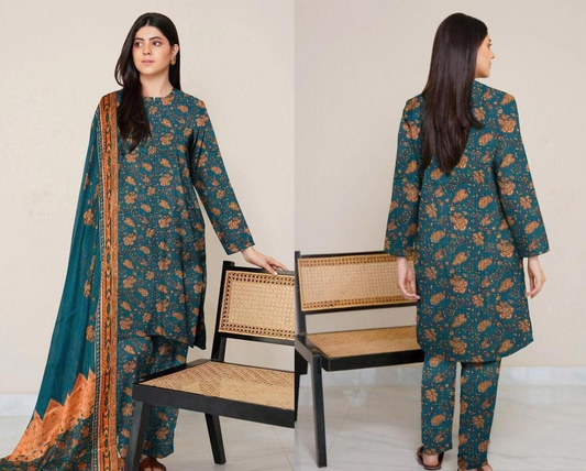 3 Pcs Women's Unstitched Lawn Printed Suit