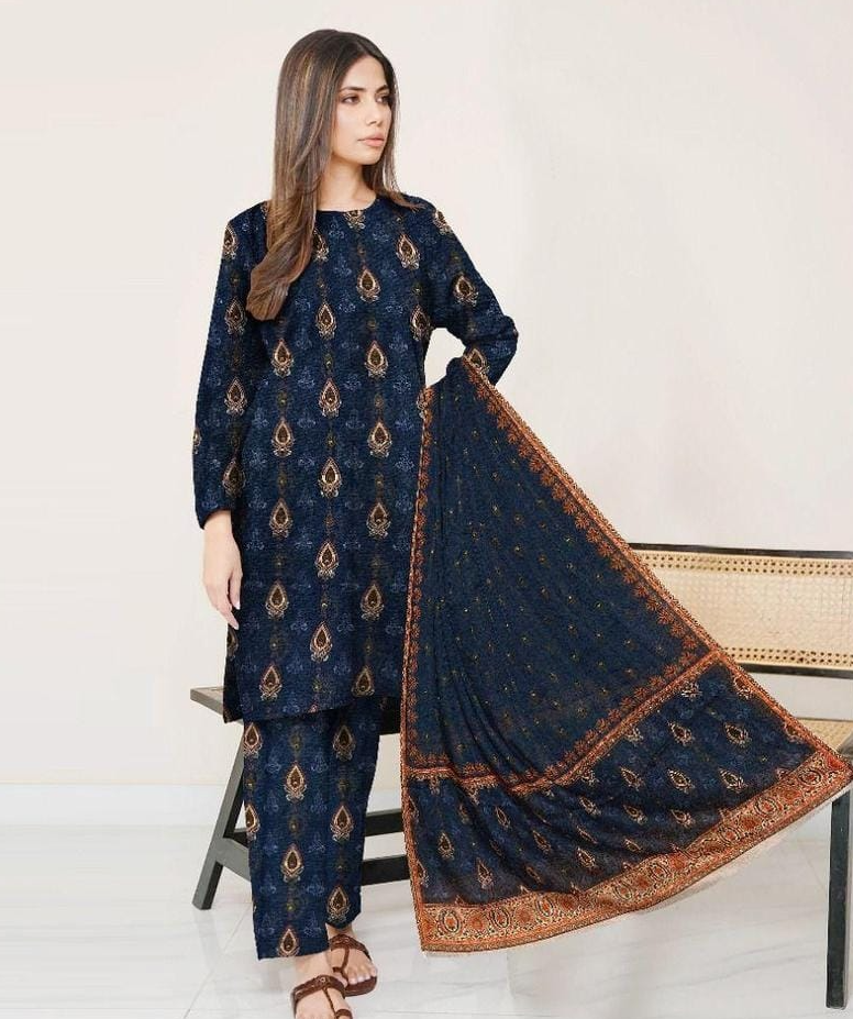 3 Pcs Women's Unstitched Lawn Printed Suit