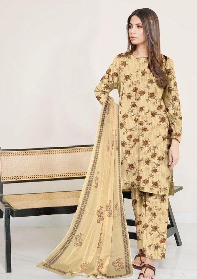 3 Pcs Women's Unstitched Lawn Printed Suit