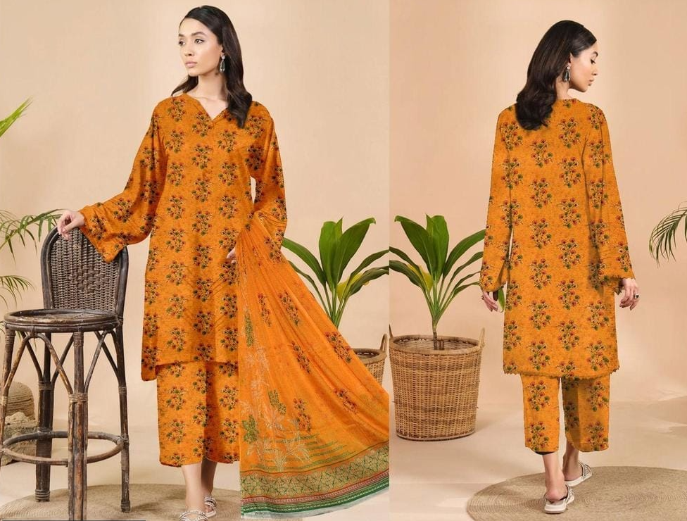 3 Pcs Women's Unstitched Lawn Printed Suit