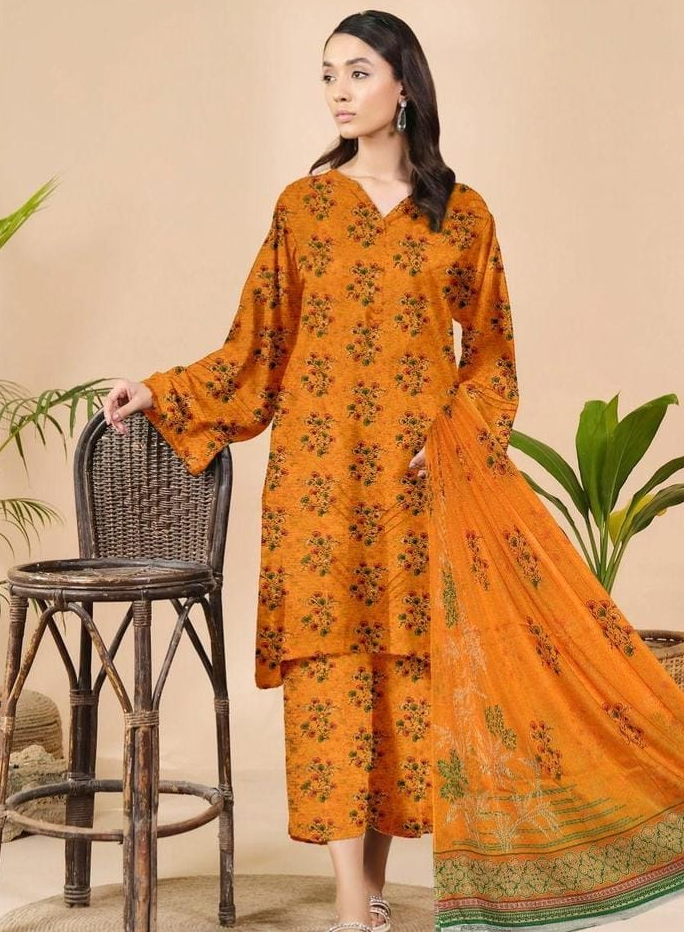 3 Pcs Women's Unstitched Lawn Printed Suit