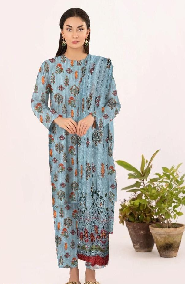 3 Pcs Women's Unstitched Lawn Printed Suit