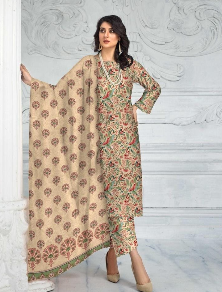 3 Pcs Women's Unstitched Lawn Printed Suit