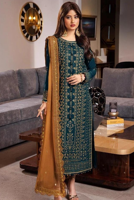 3 Pcs Women's Unstitched Lawn Embroidered Suit