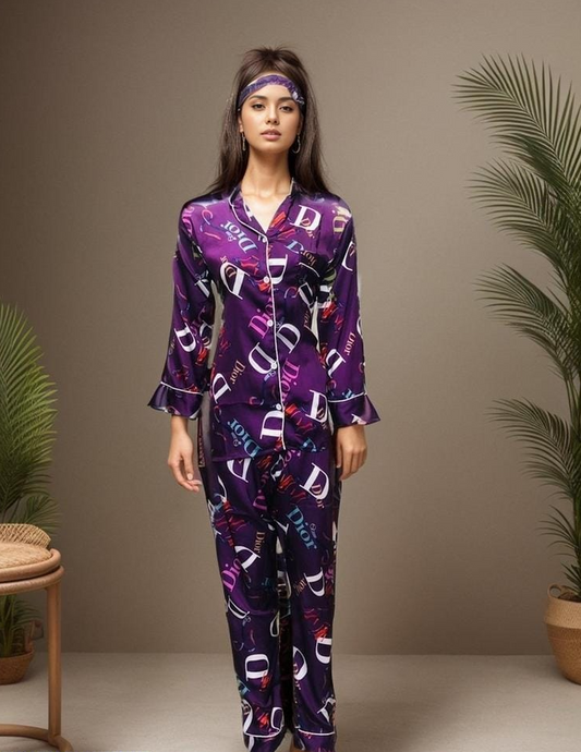 Women's Stitched Silk Printed Night Suit