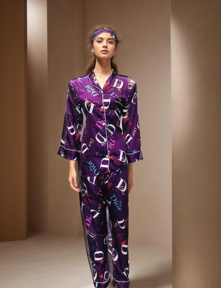 Women's Stitched Silk Printed Night Suit